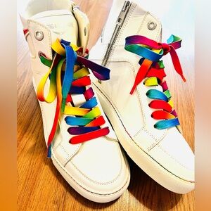 BNWT Zadig & Voltaire Multi-Colour High-Top Sneakers with Rainbow Laces 🌈
